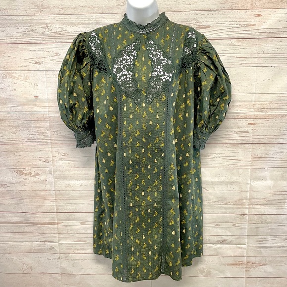 FARM Rio Dresses & Skirts - Anthropologie Farm Rio Military Cashew Crochet Shift Dress New!